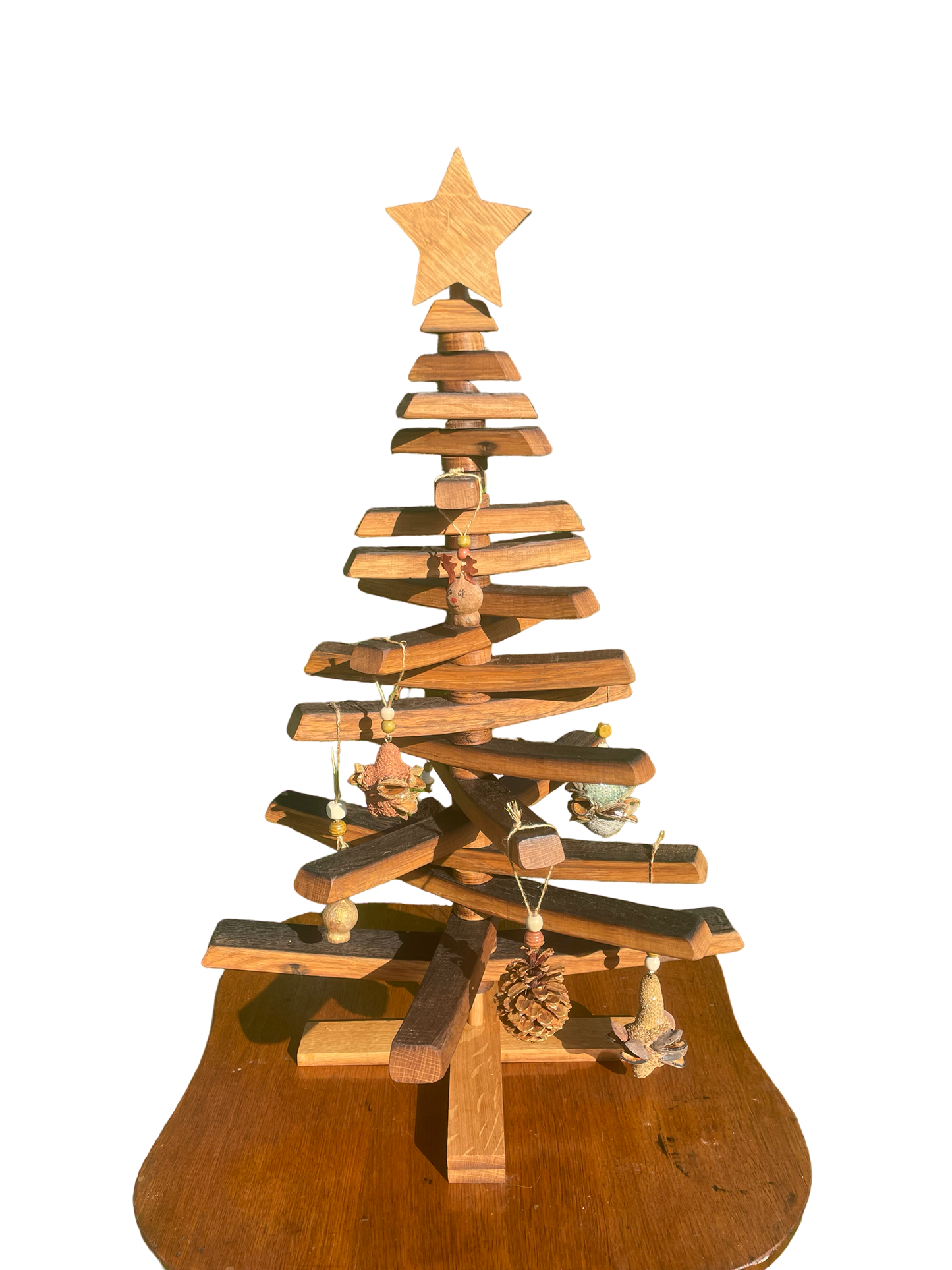 Recycled wood barrel Christmas tree